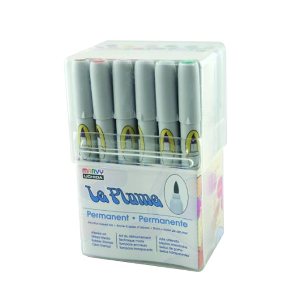 Uchida Le Plume 24-Piece Alcohol Ink Marker Set - Brush Tip, Permanent, Garden Colors