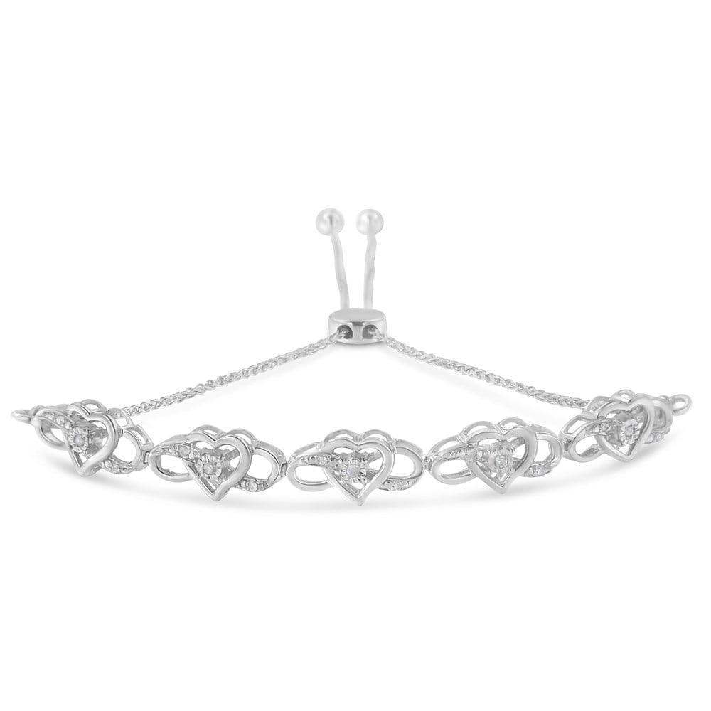 Sterling Silver 0.1ct TDW Diamond Woven Hearts Bolo Bracelet(HI,I2I3
