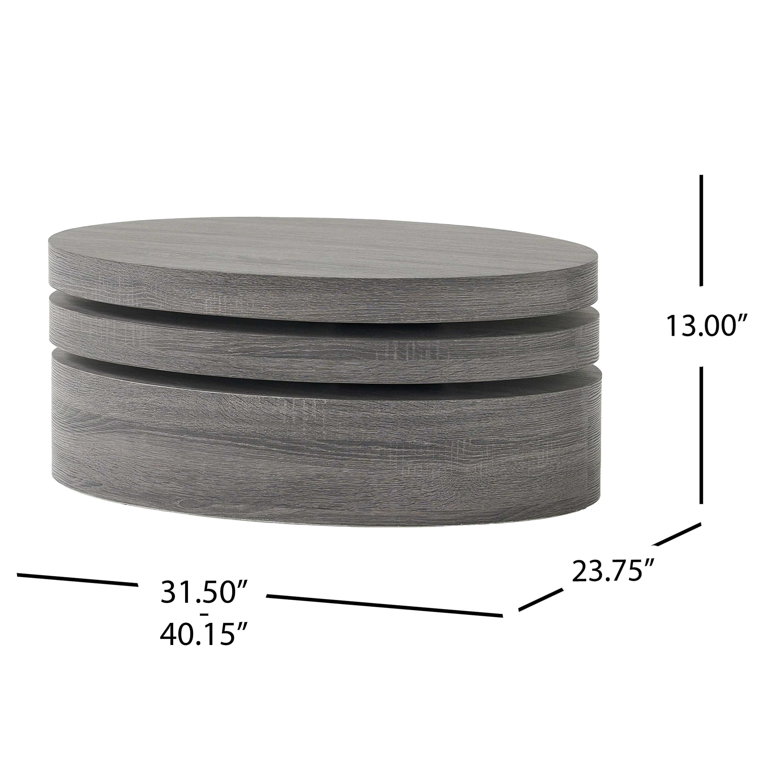 Rotating Coffee Table 31.5 Inch, Modern Oval Side Table with 3-Tier Swivel Top, Multi-Functional Accent Table for Living Room, Black