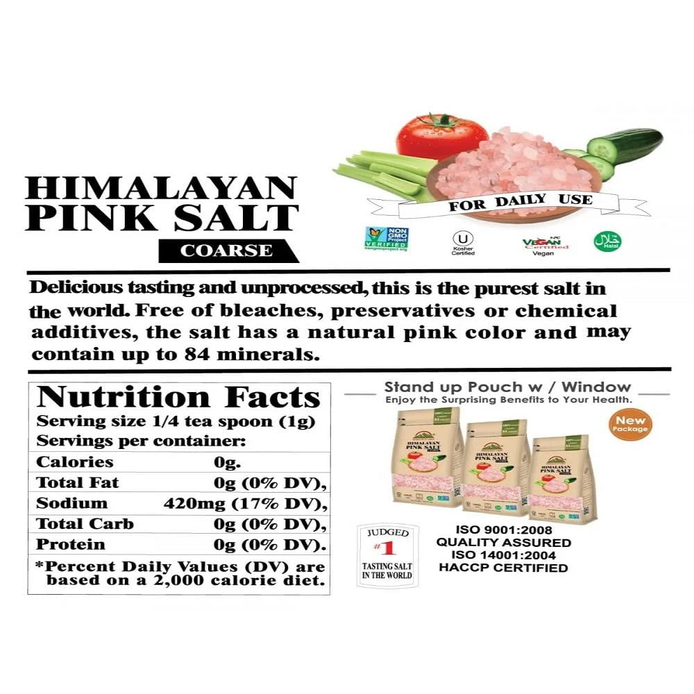 Himalayan Chef Pink Salt, Coarse Grain, All Purpose Seasoning and Grinder Refill 1 lb (Pack of 6)