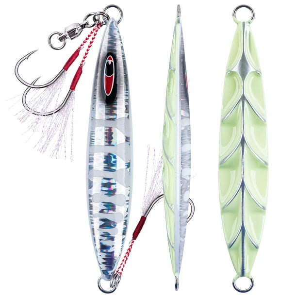 Goture Glow Slow Pitch Jigs with Portable Jig Bag, Double Assist Hook