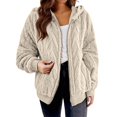 thumbnail image 4 of Women's Casual Fleece Jacket, Full Zip Fuzzy Hooded Jacket, Soft Plush Outerwear, Oversized Winter Coat, Long Sleeve Casual Coat, Warm Loungewear, Pocket Detail Jacket Beige L, 4 of 9