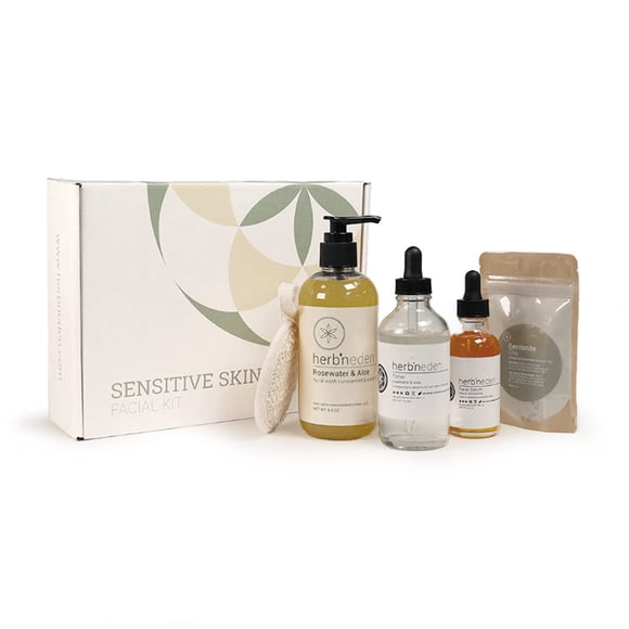 Herb’N Eden - Trousse pour Peau Sensible pour le Visage - Nettoyer, Masquer, Tonifier et Hydrater - Ingrédients Naturels et Huiles Essentielles - Fabriqué aux É.-U. - Ensemble de 5 Produits inclu