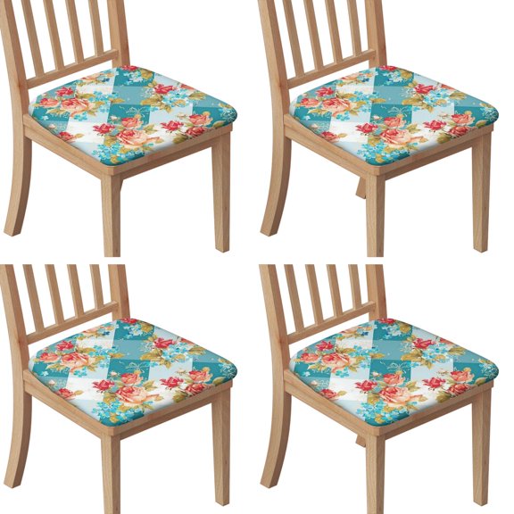 Pioneer Flower Floral Print Pattern Seat Covers for Dining Room Chairs Set Of 4,Stretch Printed Washable Chair Seat Cover with Elastic Ties and Button,Removable Waterproof Couch Cushion Covers