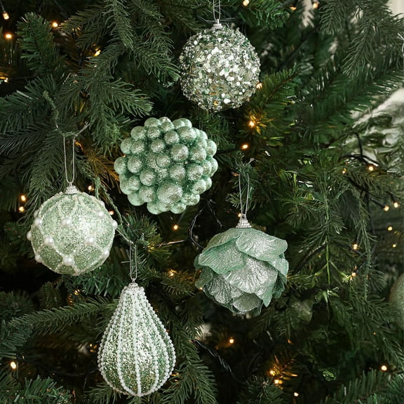 Glitter Mint Green Christmas Ornament, Foam Hanging Ball Decor, 3.15 Inch Tree Decoration for Holiday Home,Vsgery