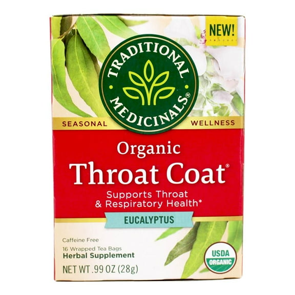 Traditional Medicinals Organic Throat Coat Tea Eucalyptus 16 Tea Bags pack of 3