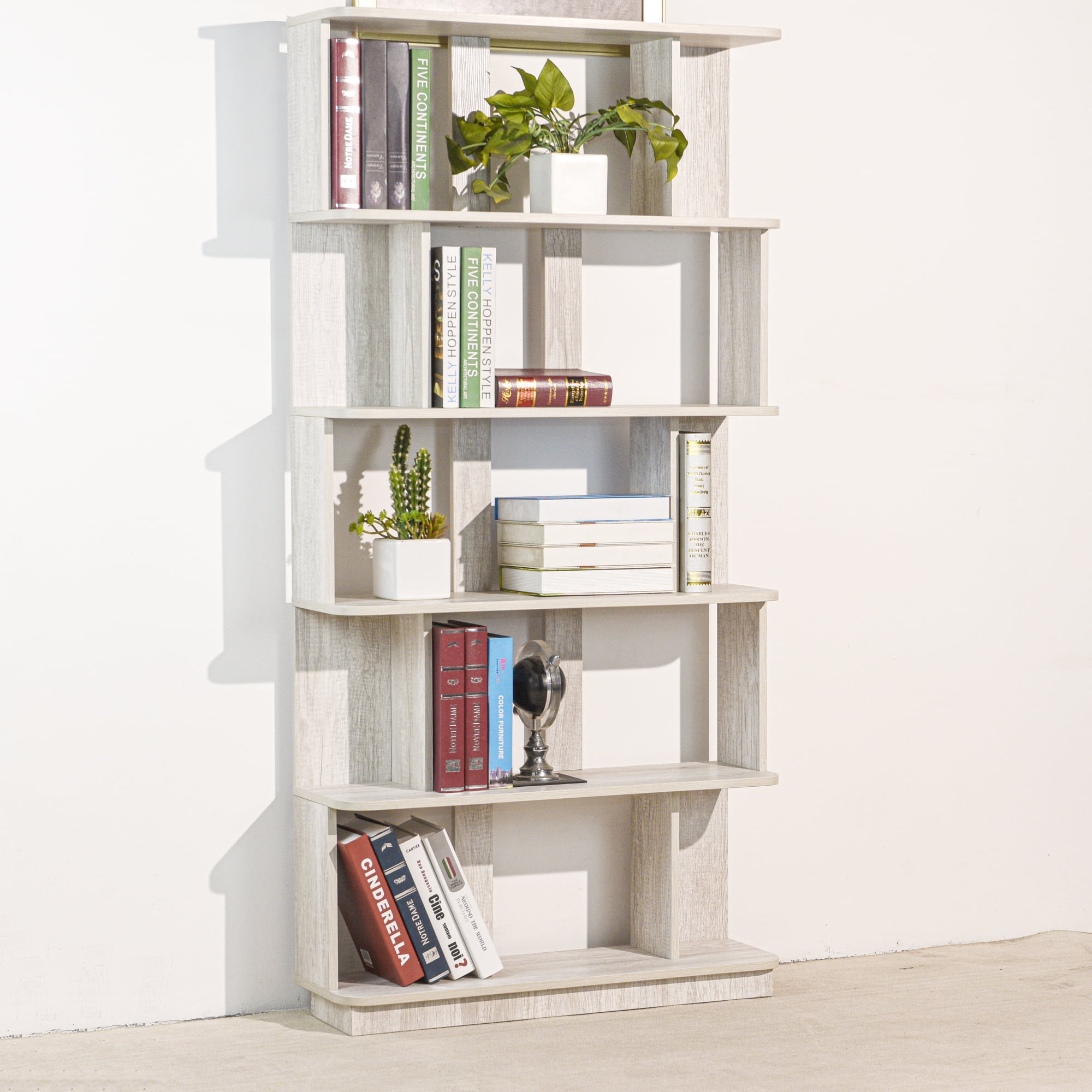 Leumius 5 Tier Open Storage Bookcase,Free Combination Bookshelf,Wood Display Shelving for Living Room Home Office Bedroom Decor Organizer,31.5" L x 64.56" H,Light Gray