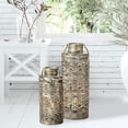 thumbnail image 6 of Moroccan Temple Lanterns, Luxury Floor Hurricanes, Set of 2, For LED or Wax Candles, Sealed Iron, Antiqued Patina, Hinged Top, 19 and 15 Inches, the Global Chic Collection, 6 of 7