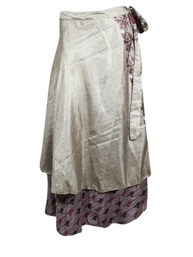 Mogul Silk Sari Wrap Skirt Printed Made From Upcycled Saris Reversible Magic Gypsy Festival Long Length Wrap Around Skirts