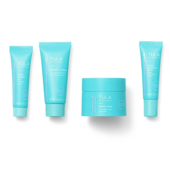 TULA Skin Care Your Best Skin At Every Age Firming & Smoothing Discovery Kit, New Packaging - Wrinkle Treatment, Face Moisturizer, Eye Serum and Overn