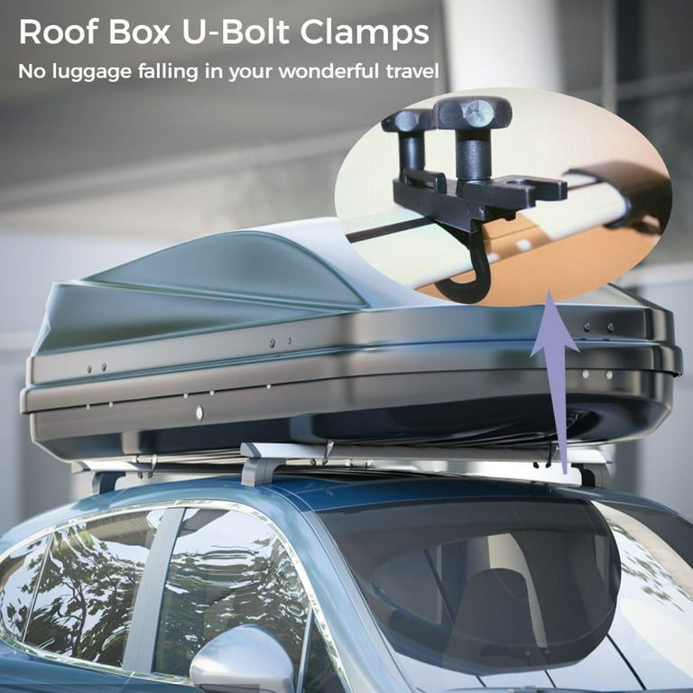 4 PCS Metal Universal Roof Box U-Bolt Clamps, Car Van Mounting Fitting Kit  U Brackets Installation Accessory, 85mm Internal Width, with 8 Lock Nuts, 2