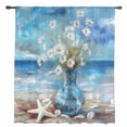 thumbnail image 2 of Spring Floral Semi Sheer Curtains Drapes for Living Room,Bedroom,French Doors Window 108 Inches Long,Coastal Blue Oil Painting Botanical Daisy Rod Pocket Chiffon Curtain Drapery Voile Drape Panel, 2 of 6