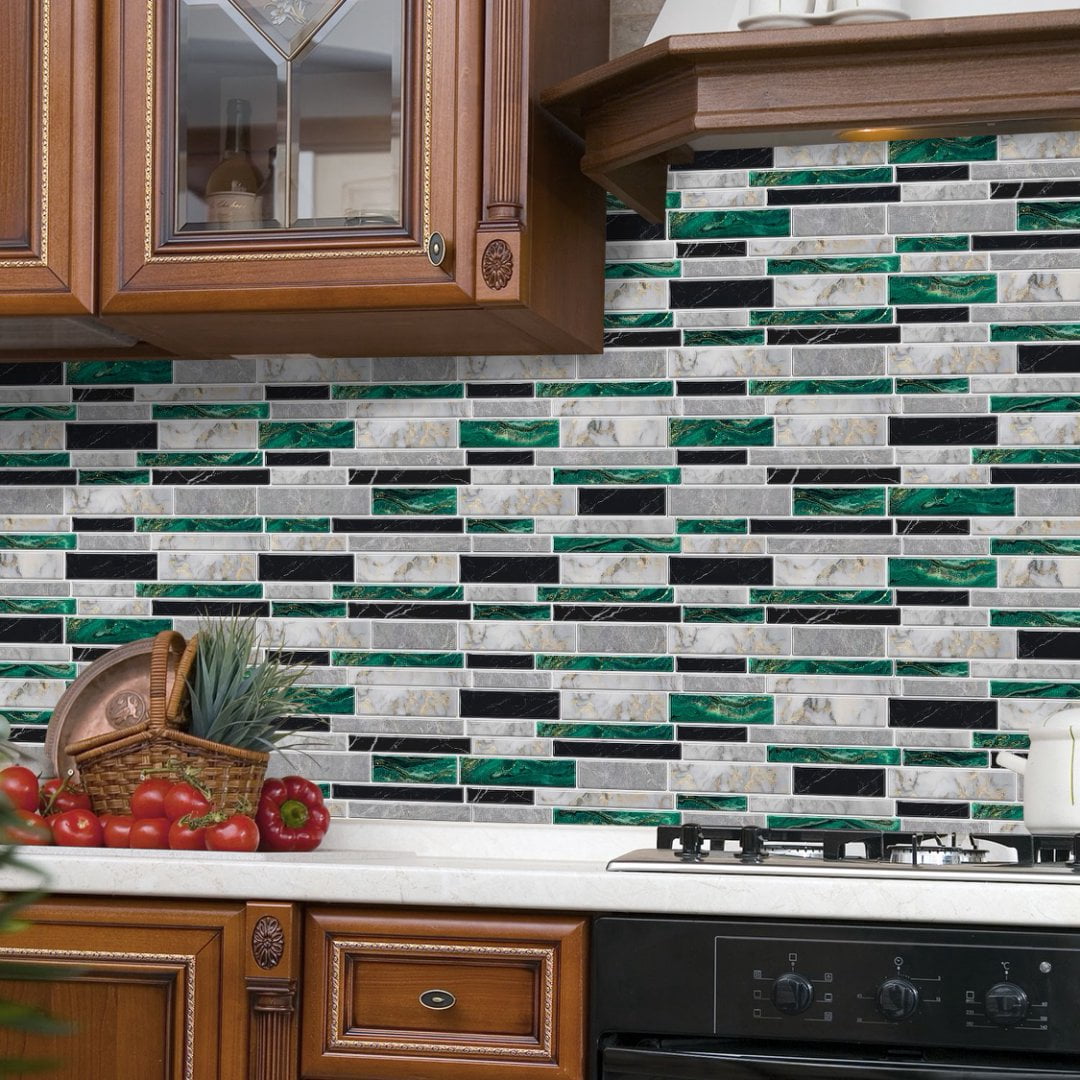 16 Pcs Tiles Decals Peel and Stick Backsplash Vinyl Marble Tile Stickers Kitchen Bathroom Wall Decor 9.68x4.72 Inch