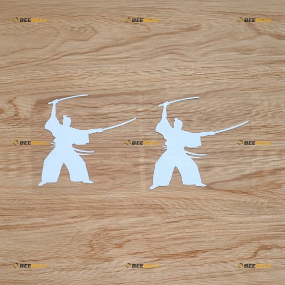Japanese Samurai Japan Katana Bushido Sticker Decal Vinyl - 2 Pack White 4" - For Car Boat Laptop Cup No Background Die-cut