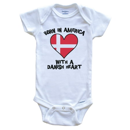 

Born In America With A Danish Heart Baby Bodysuit Denmark Flag Baby Bodysuit 6-9 Months White