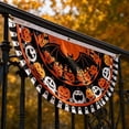 thumbnail image 3 of 3 Pack Halloween Flag Bunting, Half Fan Shaped Ghost Pumpkin Bat Banner with Grommets, Weather Resistant Polyester Yard Porch Fence Outdoor Indoor Holiday Party Decor, Black Orange, 3 of 5