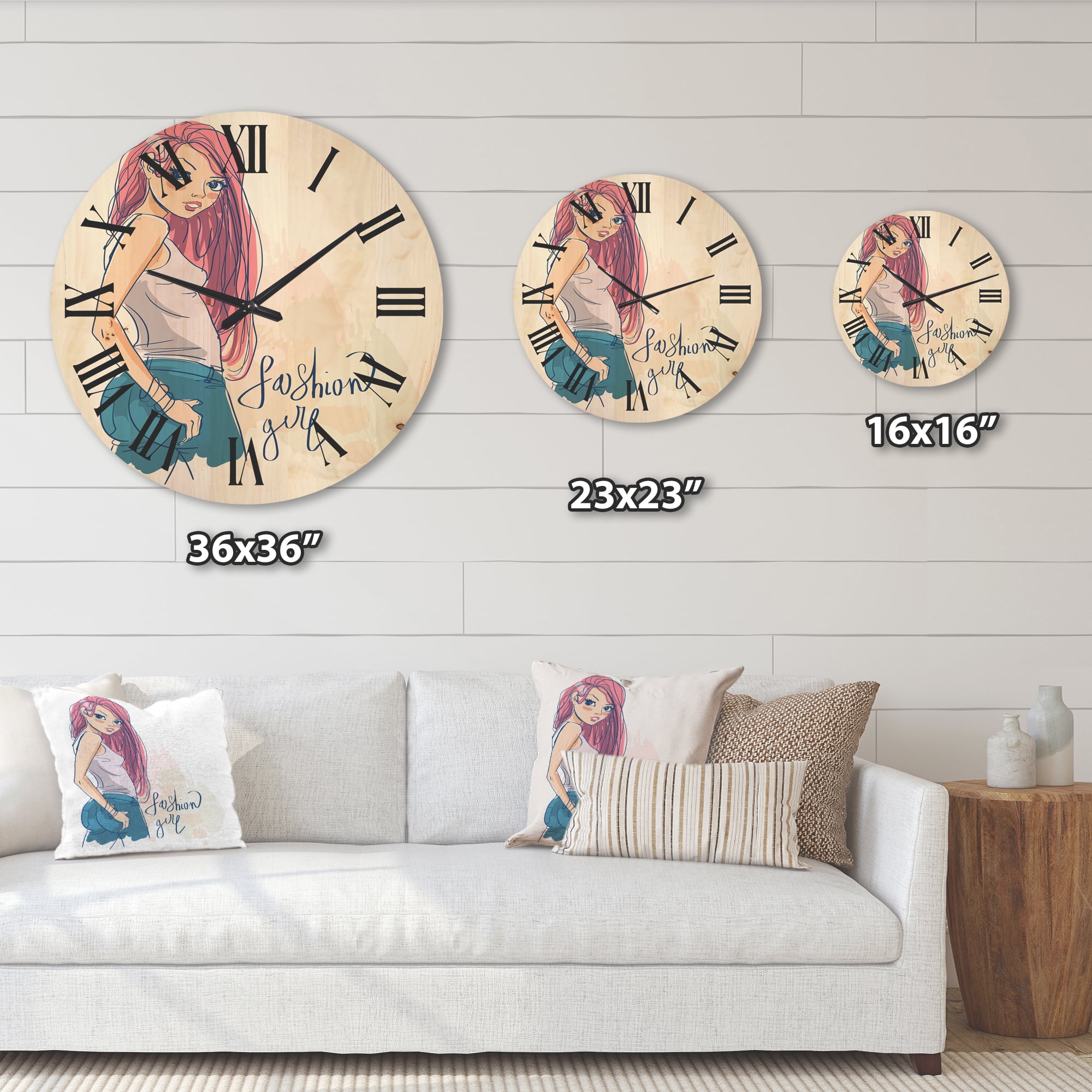 Designart 'Trendy Fashion Woman I' Children's Art Wood Wall Clock