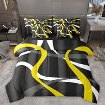 Homewish Yellow White Lines 7-Piece Twin Bedding Sets,Modern Asbtract Geometric Bedding Comforter Set,Waves Stripe Sheet Sets For Men Women,Super Cozy Room Decor Reversible