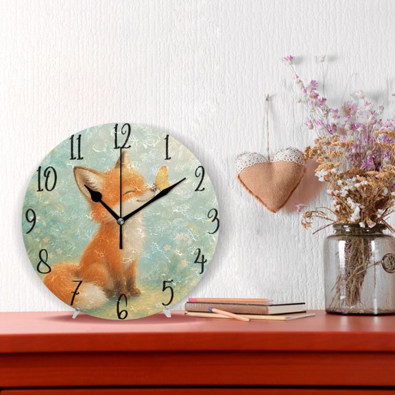 10" Quartz Indoor Wall Clock Silent Mechanism / Baby Fox Butterfly Art