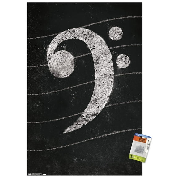 Bass Clef - Chalk Wall Poster with Push Pins, 22.375" x 34"