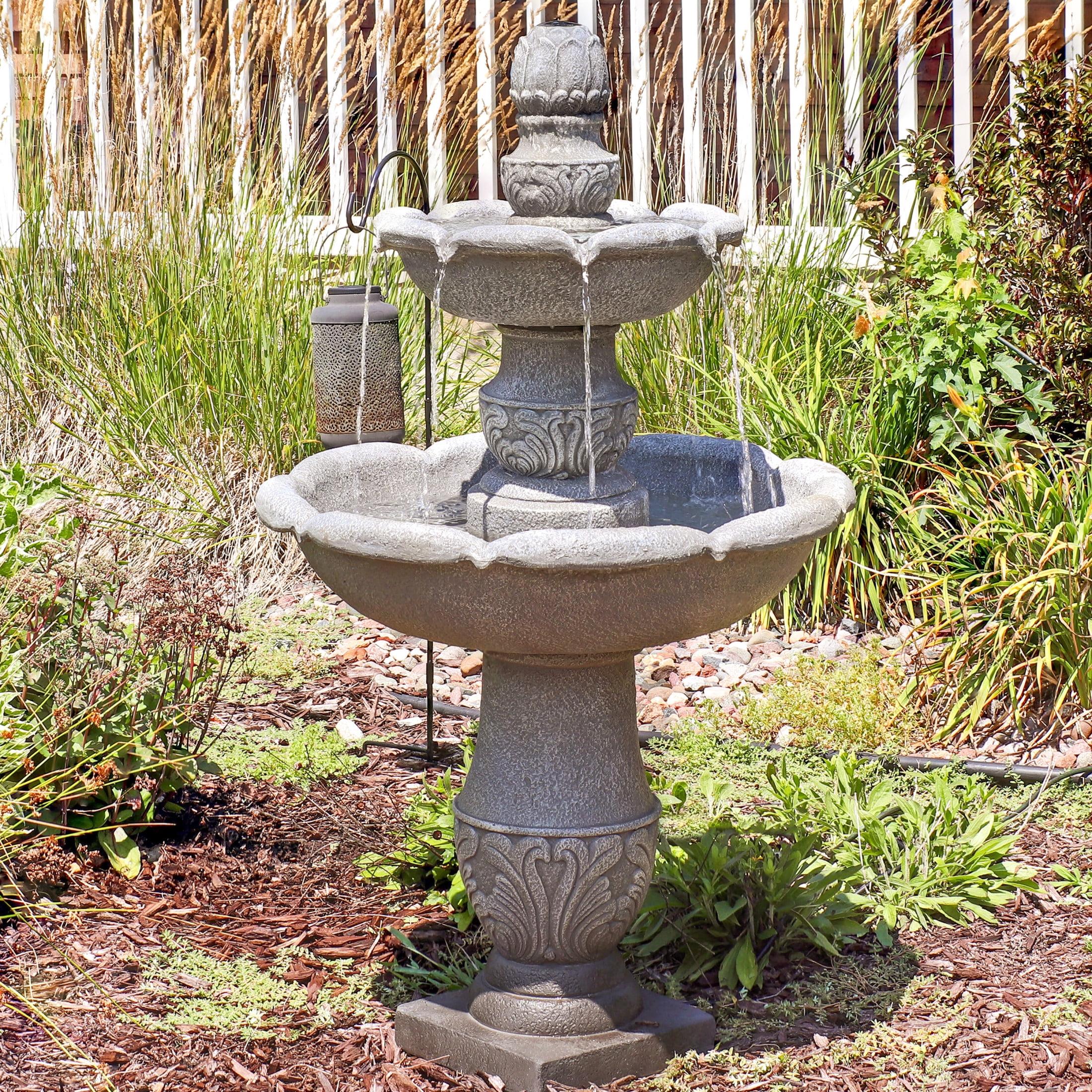 Sunnydaze French Garden Gray Traditional Reinforced Concrete 2-Tier Outdoor Water Fountain