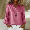 thumbnail image 2 of SYMOID Womens Hot Pink Metallic Top Long Sleeve with Puff Sleeves & V-Neck, Shimmer Blouse for Party, Night Out or Casual,Size 2XL, 2 of 9