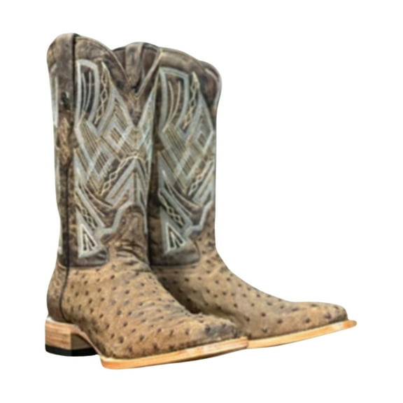 Tanner Mark Men's Exotic Full Quill Ostrich Western Boot Broad Square Toe Brown 13 D(M) US