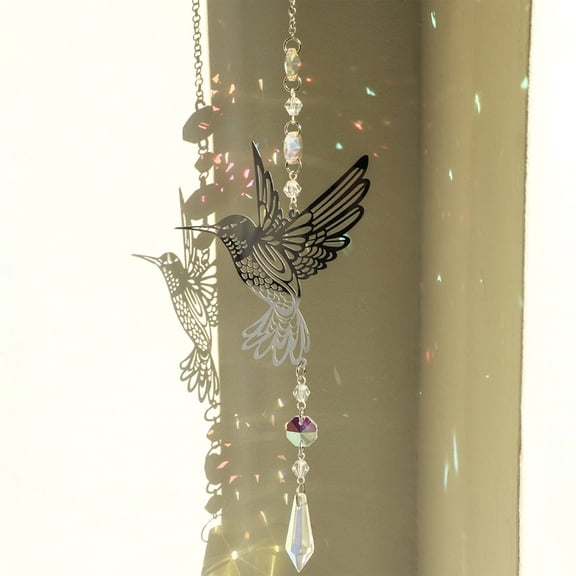 Crystal Suncatcher for Window Hanging Decor with Birds Iron Art Ornament for Home Garden Car Rearview Mirror Gift