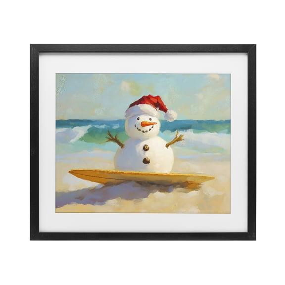 Stupell Industries Eclectic Surfer Snowman on Beach Black Framed Print Under Glass, 16 x 13, by The Prints Vibe