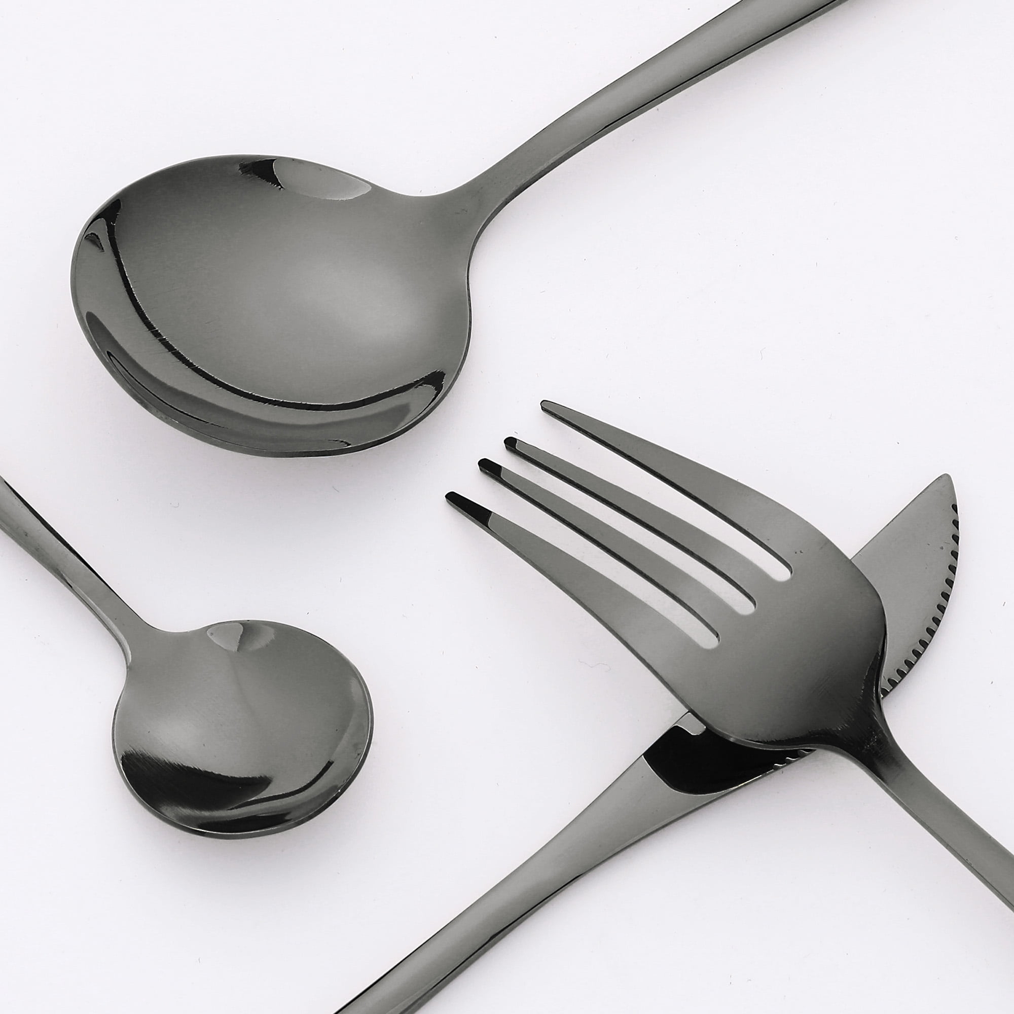 Unique Bargains 16 Pcs Silverware Set Stainless Steel Flatware Sets Black