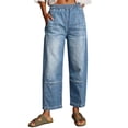 thumbnail image 5 of Women Elastic Waist Casual Wide Leg Jeans Ankle Barrel Capri Denim Pants, 5 of 7