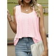 thumbnail image 4 of Ruffled Square Collar Tank Top Women Striped Tank Tee Summer Casual Loose Fit Sleeveless Shirt Light Pink M, 4 of 9