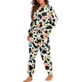 thumbnail image 2 of SCRAWLGOD Pajama Set for Women Long Sleeve 2 Piece Women's Pjs Set Casual Pullover Lounge Sleepwear Fall Crew Neck Loungewear Comfy Top and Pants, Daisy Floral Cow Print Beige Black, S, 2 of 7