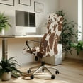 thumbnail image 3 of Renewold Brown Beige Cow Print Office Chair Slipcover Universal Rotating Boss Chair Cover Dustproof Desk Chair Protector Stretchable Fabric Cover with Elatic Bottom, S, 3 of 7