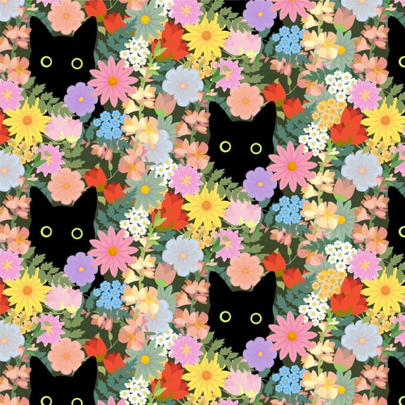 Black Cat Hiding in Spring Flowers Premium Roll Gift Wrap Wrapping Paper