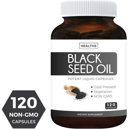 Healths Harmony Black Seed Oil 120 Softgel Capsules (NON-GMO & Vegetarian) Supplement Made from Cold Pressed Nigella Sativa Pure Black Cumin Seed Oil - (Best Fish Oil For Inflammation)