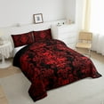 thumbnail image 3 of Adults Red Damask Bedding Set Antique Victorian Baroque Comforter Set Full Size,Gothic Vintage Floral Quilt Exotic Sugar Skull Duvet Insert,Gothic Bone Skeleton Bohemian Decor,Black, 3 of 5