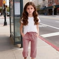 thumbnail image 2 of Baby Pants Kids Summer Plaid Drawstring Capri Trousers Side Pockets Playwear Red 13-14 Years, 2 of 6