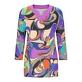 thumbnail image 5 of Jjayotai Womens Plus Size Shirts, 3/4 Sleeve V Neck Trendy Clothes, Floral Tees, Loose Tunics, Casual Blouses, Boho Womens Clothing Purple^L, 5 of 5