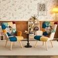 thumbnail image 3 of FRMALL Wingback Armchairs Patchwork Accent Chair Set of 2 with Wood Legs for Living Room, Boho Blue, 3 of 8