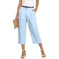 thumbnail image 2 of Women's Cotton Linen Cropped Pants High Waist Pleated Casual Capris with Pockets Office Capri Pants Light Blue XL, 2 of 6