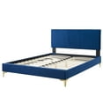 thumbnail image 3 of Platform Bed Frame, Queen Size, Velvet, Blue Navy, Modern Contemporary Urban Design, Bedroom Master Guest Suite, 3 of 10