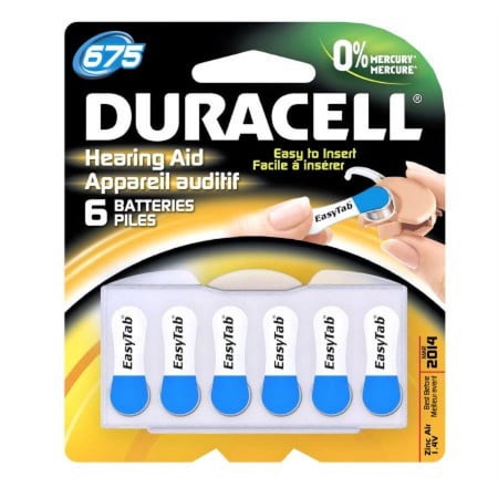 Duracell Hearing Aid Batteries, Zinc Air, 675 Cell, 1.4 Volt, Blue EasyTab, 36 Count