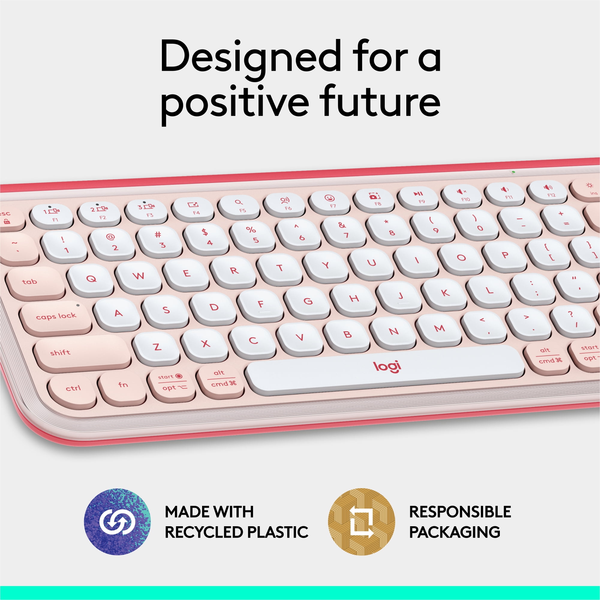 Logitech POP ICON KEYS Wireless Bluetooth Keyboard, Comfortable Typing, Programmable Keys, Rose and Off-White
