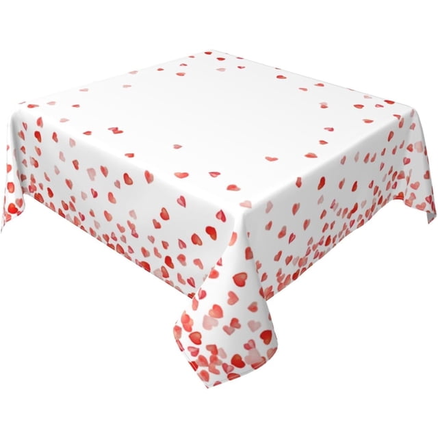Valentines Tablecloth Square 60 Inch Red Heart Table Cloth Waterproof Table Cloths Wrinkle Resistant Polyester Table Cover for Home/Kitchen/Dining Room/Party/Picnic