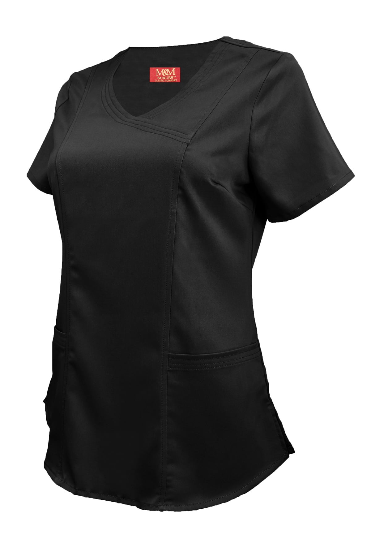 M&M SCRUBS Women's Ultra Soft Stretch Mock Wrap Scrub Top 8201 (Black