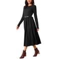 thumbnail image 4 of VESTIDO MIDI CASUAL DE MUJER INSPIRE CHIC CON MANGA LARGA Y CINTURÓN, VESTIDOS FLUIDOS DE OTOÑO, L NEGRO, 4 of 6