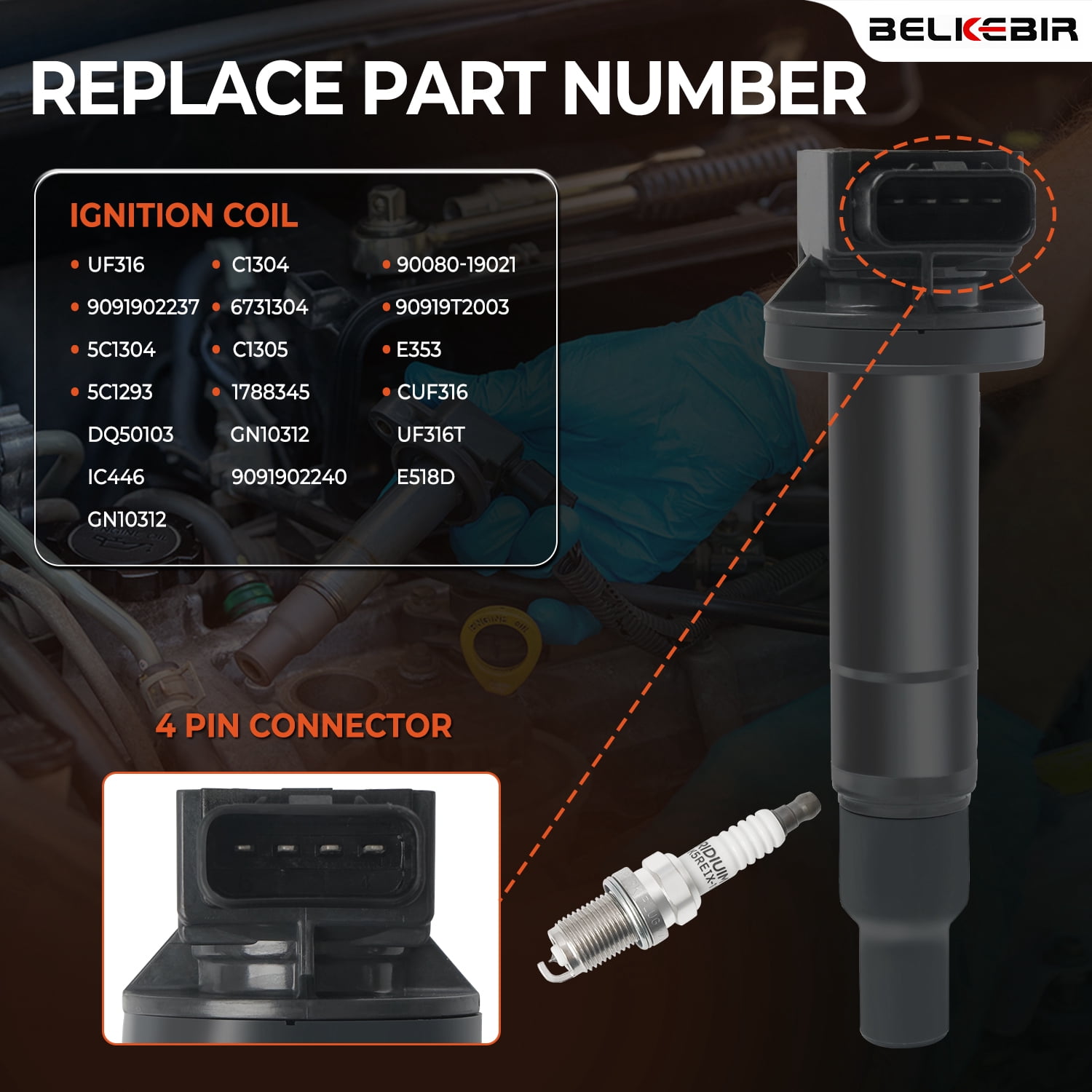 4PCS Ignition Coil Pack & Iridium Spark Plugs Compatible with 1.5L 2001-2009 Toyota Prius, 2007-2018 Yaris, 2012-2019 Prius C, 2000-2005 Echo, 2004-2006 Scion XA XB Replace UF316 C1304 90080-19021