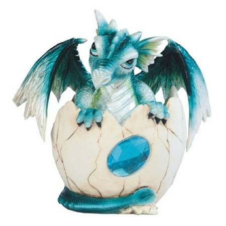 Baby Blue Dragon in Egg with Gem Fantasy Figurine March Birthstone