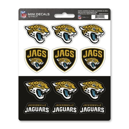Fanmats 61123 Nfl - Jacksonville Jaguars 12 Count Mini Decal Sticker Pack 5 X 6.25 In.- Great Gift For Sports Fans - Works On Hard Surfaces - For Homes Cars Trucks Suvs.